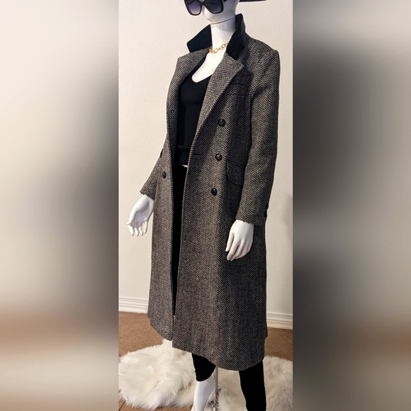 Vintage 80%wool, Herringbone velvet collar accent coat size small - Picture 3 of 16